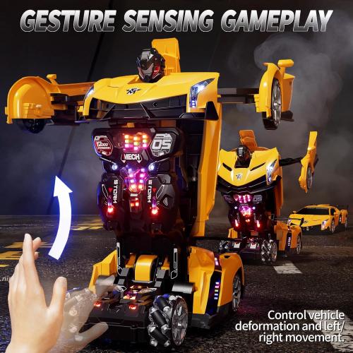 Victory Infinity Power 1:10 Big Size Transform RC Car, Gesture Sensing Transformation 2.4GHz Remote Control Car, One Button Deformation to Robot with LED Lights, Transforming Toy Cars Gift for Kids Age 8-12 Years Old Boys