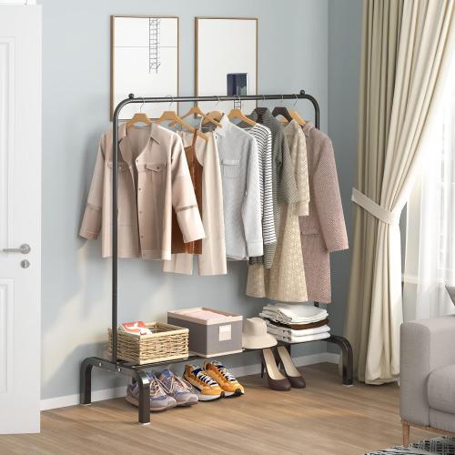 Clothes Rack Metal Clothing Rack with Bottom Shelf Garment Rack for Hanging Clothes Shirts Jeans and Coats Black