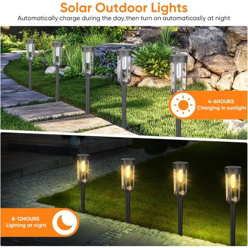 Bright Solar Pathway Lights Outdoor, 4 Pack Solar Powered Garden Lights Waterproof, Auto On/Off Yard Lawn Patio Walkway Driveway Decor Landscape Lighting Warm Lights