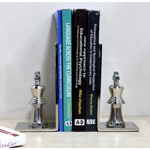 eSplanade Brass Chess King Book Ends or Book Shelf Organizer - Silver Plated - 7 Inches