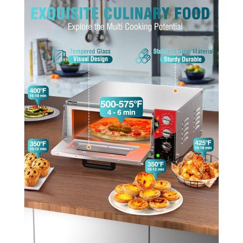 Size 16 color silver WantJoin 16 Inch Indoor Pizza Oven Countertop - ETL Listed, Electric Pizza Ovens with Pizza Stone, 60-Min Ring Timer, for Home and Restaurant, 1600W