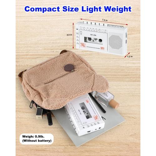 Portable Cassette Tape Player to Digital Converter via USB/SD Card, Record to Cassette/U Disk/SD Card via Mic, Power by AC or AA Battery, Portable Cassette Recorder with Speaker and Headphone Jack
