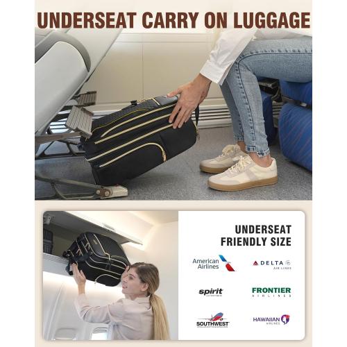 Underseat Carry On Luggage with Wheels, Airline Approved Personal Item Suitcase with Multiple Compartments, Lightweight Softside Under Seat Carry-on Suitcases for Women Travel Business, Black
