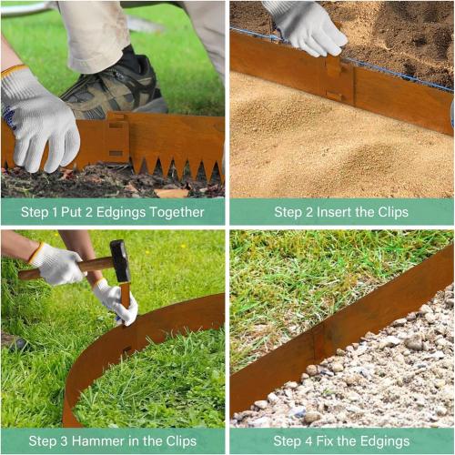 Co rten Steel Landscape Edging 10 Inch Tall 6 Packs, Pre-Rusted Metal Garden Edging, Hammer in Landscape Edging with 6 Clips and a Pair of Gloves, Steel Edging for Landscaping, Garden