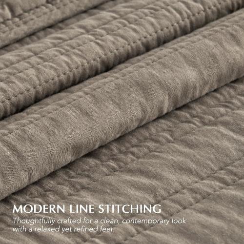 EVERGRACEHOME 100% Cotton Modern Lines Quilt Set King Size, Pre-Washed Soft Striped Coverlet Bedspread, 3 Piece Lightweight Bedding Set for All Season, with 2 Pillow Shams, Stone Taupe