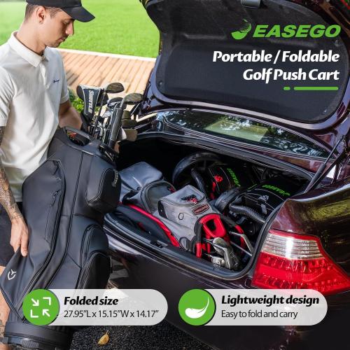 EASEGO Golf Push Cart 3 Wheel : Golf Bag Cart Foldable with Phone Holder/Cup/Umbrella Holder Compact Golf Pull Carts Quick Fold Golf Caddy Push Carts with Large Wheelbase for Different Terrain