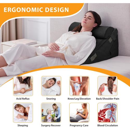 3PCS Soze 9&12 Color Black Wedge Pillow Set for After Surgery, Adjustable 9&12 Inch Bed Wedge Pillow for Sleeping, Incline Pillow Wedge for Headboard, Post Surgery, Acid Reflux, Neck&Back Support, Black
