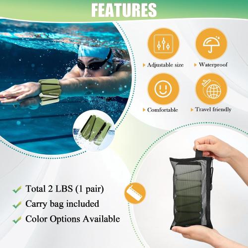 Green Ankle Weights for Women Wrist Weights Set of 2 (1 lb/2 lbs Each) Adjustable Arm Leg Weight for Womens Men Suitable for Walking Swimming Running Pilates Yoga Gym