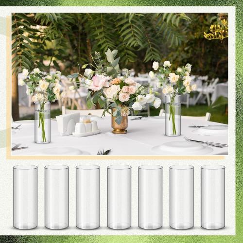 Nuogo 12 Pcs Plastic Clear Cylinder Vase for Home 8 Inch Acrylic Flower Clear Vase Centerpiece for Centerpieces Wedding Party Decorations
