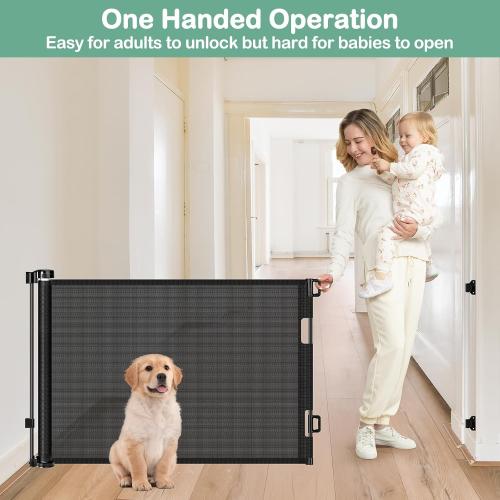 Retractable Baby Gates for Doorways 55 Inch Wide Retractable Dog Gates for The House Outdoor Dog Barriers for Home Indoor Pet Barrier Mesh Baby Gate for Fireplace Pet Safety Gate for Front Door