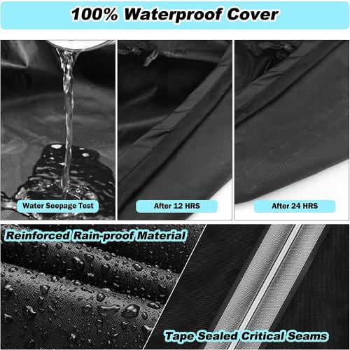 Round Patio Table Cover Waterproof, 62 Diax25 H Heavy Duty Oxford Fabric Outdoor Patio Furniture Cover Patio Table Chair Set Covers for Garden Round Table Dining Set, Black