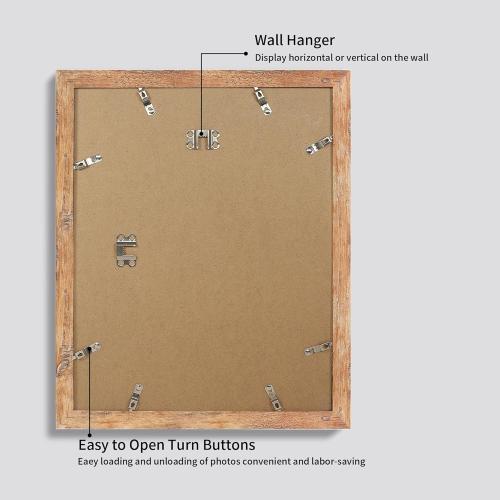 iRahmen 11x14 Picture Frame Set of 4 with Tempered Glass, Rustic Brown Frame Display 8x10 Pictures with Mat or 11 x 14 Without Mat, Wooden Photo Frames for Wall Mounting