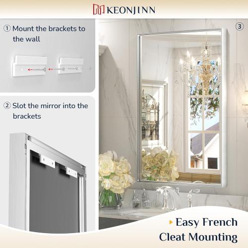 Size 48x 30 Brushed Silver Bathroom Vanity Mirror 48 x 30 Inch Large Rectangle Wall Mounted Mirror Square Corner Metal Framed Farmhouse Mirror Modern Rectangular Mirror for Over Sink(Horizontal/Vertical)