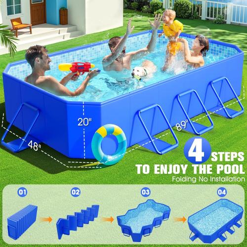 Blue 89x48x20 StarOcean Foldable Pool, Large Non-Inflatable Swimming Pool for Kids,Adult Collapsible Pools Hard Plastic Shell, Oversized Thickened,Portable Folding Kids Pools for Backyard-Mosaic Design