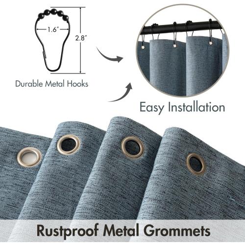 MIULEE Extra Long Linen Shower Curtain 84 Inch Long with 12 Metal Hooks Modern Washable Heavy Fabric Shower Curtain Set Waterproof Thick Cloth Shower Curtains for Bathroom Bathtub, 72 x 84, Dusty Blue