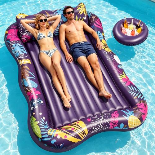 Korlon Tec Extra Large Pool Floats Adult, 81 x 60 Inflatable Tanning Pool Lounger Float with Pillow and Cup Holders, Sun Tanning Bed Pool Rafts Floaties for Adults Beach Lake River