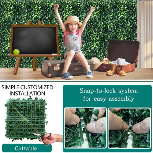 Grass Wall Panels,12Pcs 10x 10 Artificial Boxwood Hedge Panels for Indoor Outdoor Decor,Higher Density Faux Greenery Wall Backdrop Green Wall Privacy Screen for Patio Party and Backyard