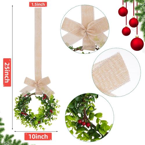 2Pcs Mini Christmas Wreaths for Cabinets Small Green Hanging Wreath Ornament for Winter Holiday Home Outdoor Indoor Window Tree Crafts Decorations