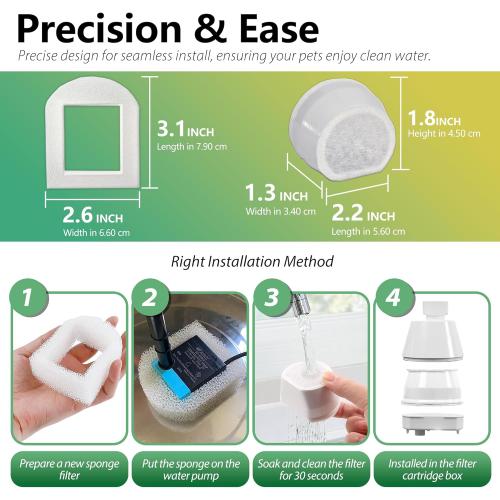 8 8 Pack Cat Water Fountain Replacement Carbon Filter Compatible with PetSafe Drinkwell Ceramic & Stainless Steel Pet Fountains for Cat Dog Water Dispensers with Replacement Foam Filters