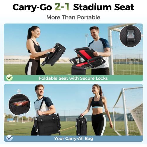 ALPHA CAMP Extra Wide Padded Stadium Seats for Bleachers with Back Support | Padded seat ,Universal Hooks,Straps,pockets,Heavy Duty Steel Frame,Cup Holder ,Bleacher Parents,Sports Events Easy Setup