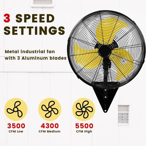 Size 20 Inch Wall Mount Fan, Heavy Duty Oscillating Wall-Mounted Fan with 5500 CFM, High Velocity 3 Speed Fans Outdoor with Adjustable Tilting for Workshop, Garage, Patios, Commercial and Industrial