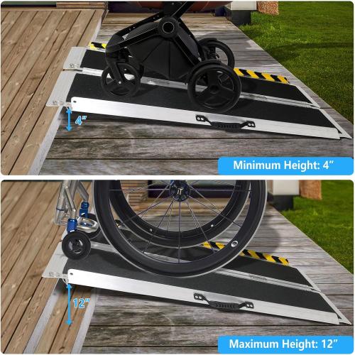 4FT Portable Wheelchair Ramp, Non-Slip Aluminum Folding Handicap Ramp, 800 LBS Capacity Door Threshold Ramps for Home Steps, Scooter Ramps for Car, Doorways, Curbs, Stairs, Cart, Wheel Chair Ramp Step