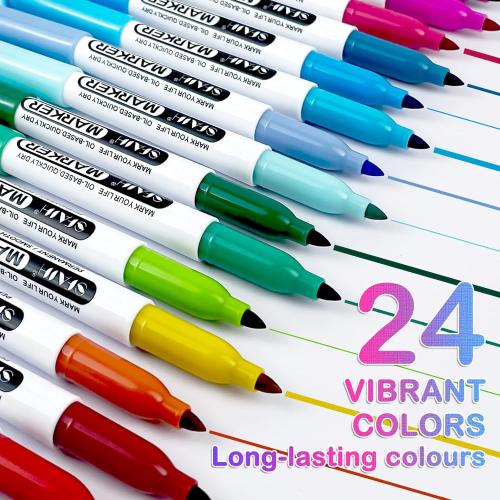 SFAIH 24 Colors Permanent Markers - Assorted Vibrant Colors, Quick Drying, Fade Resistant, Alcohol-Based Fine Point Permanent Markers for Paper, Plastic, Wood, Coloring, Drawing Doodling, Waterproof