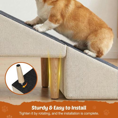 Foldable 15 Inch Dog Ramp, Ramply Split Ottoman with Detachable Washable Treads, 2-in-1 Folding Pet Ramps Stairs for Couch and Bed, Sturdy Ramp for Cats and Small to Medium Dogs