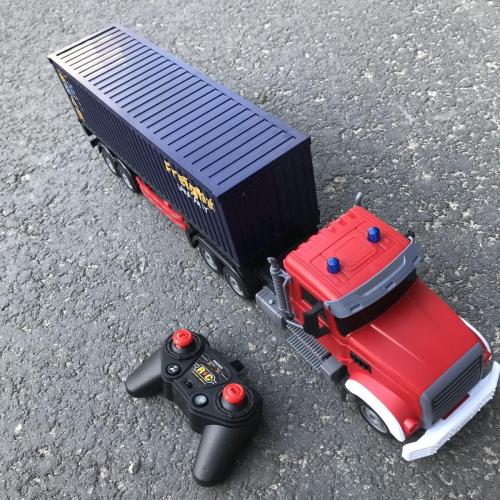 RC Semi Truck with Trailer - 22.5 Inch Semi Truck Toy for Kids, Carrier Van Transport Vehicle with 2 Rechargeable Batteries, 1:24 Container Trucks with LED Lights & Music, Great Gift For Boys Girls