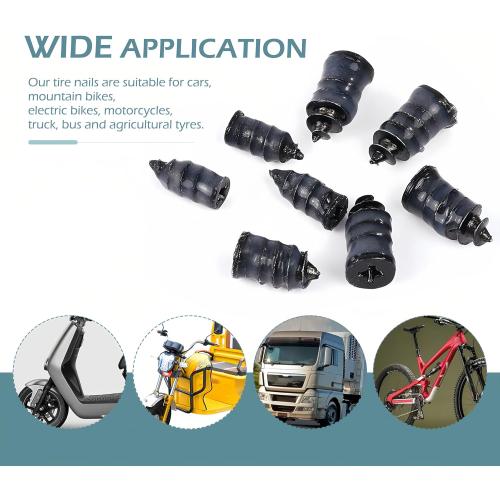60 PCS Tire Repair Rubber Nail, Vacuum Tire Repair Kits Spiral Rubber Screws, Fast Self-Service Tool for Car, Truck, Motorcycle, Tractor Tire Puncture Repair (Black)