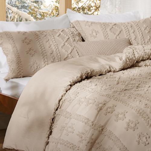 Bedsure Tufted Boho Comforter Set Queen Size - Khaki Boho Bed Set, GentleSoft™ 3 Pieces Farmhouse Shabby Chic Embroidery Bedding, Gifts for Woman, Soft Jacquard Queen Comforter for All Seasons