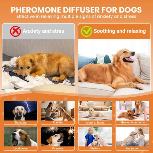 Dog Calming Diffuser, 6 in 1 Puppy Pheromones Calming Diffuser, Relaxing Pheromone Plug in Kit for Dogs Relief Stress Anxiety Fighting Scratching Peeing Accidents, 2 Diffuser 4 Refill(48ml)