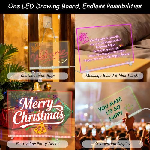 LED Note Board with App Control, 7 Colors 13.7x10 Light Up Acrylic Dry Erase Board, Drawing & Writing Board, Perfect Holiday Gift for Christmas Kids Girls