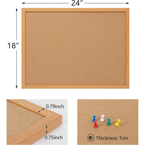 Board2by Cork Board Bulletin Board 18 x 24, Wood Framed Corkboards for Wall Decor, Hanging Office Message Board, Large Wall Mounted Notice Pin Board with 15 Push Pins for School, Home & Office