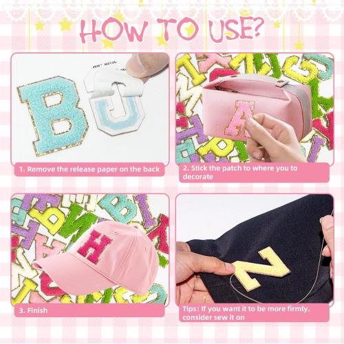 52 Pcs Self-Adhesive Chenille Letters Patches, A-Z Alphabet Applique Patches Stick on Letters Embroidered Letter Stickers for Clothing, Makeup Hats, Bags, Backpacks, laptops (Multicolor)