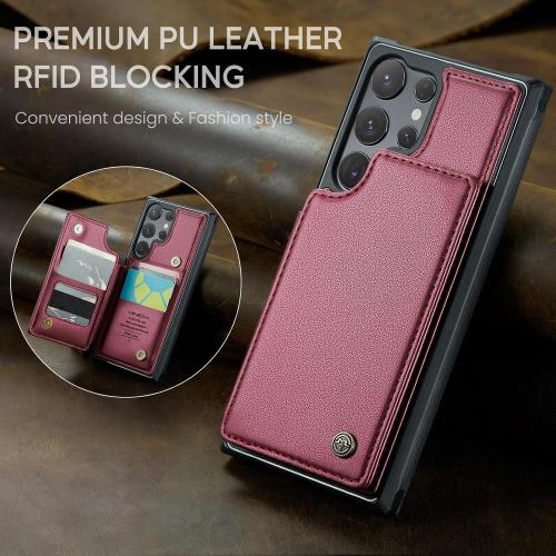 Vinich for Samsung Galaxy S25 Ultra Wallet Case with Card Holder, RFID Blocking Credit Slots Kickstand Shockproof Phone Cover for Women Men, Wine Red