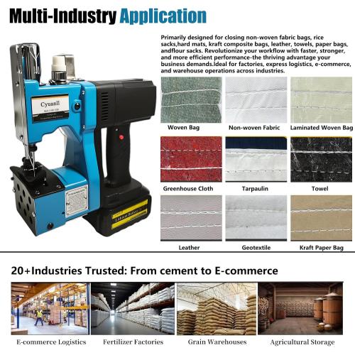 Bag Sewing Machine-Portable Battery Handheld Cordless Bag Sewing Machine,Automatic Bag Stitcher With Thread for Burlap Sack, Canvas,Feed Sacks,Rice Bags,Jute Bags,Seed Bags(Machine 1 battery)-Blue