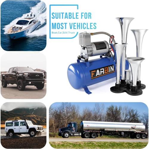 FARBIN Train Horn for Truck Loud Air Horns 4 Trumpet Horns with 6L Air Tank
