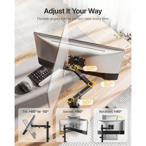 monTEK Single Monitor Stand for 17-32 inches Screen, Fully Adjustable Monitor Arm Desk Mount up to 22lbs Capacity, Computer Mount with C Clamp and Grommet Base, Max VESA 100x100mm
