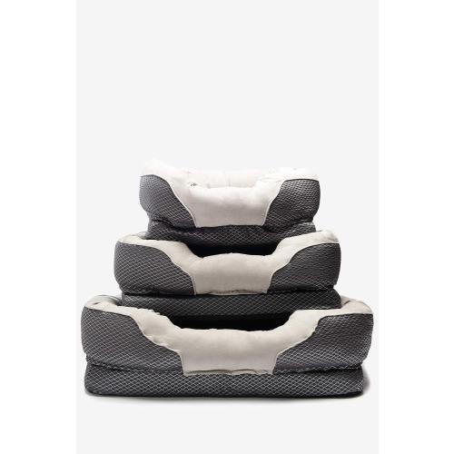 BarksBar Snuggly Sleeper Diamond Orthopedic Dog Bed Cat Bed with Foam Mattress, Plush Sleeping Space, and Soft Cotton Bolster Pillow, Small 26 x 20 Inches, Gray