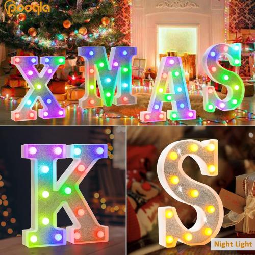 Pooqla Colorful Light Up Letters, Led Marquee Letter Light Sign Battery Powered, 18 Colors Lamp with Remote for Birthday Party Wedding Home Christmas Decoration, Glitter Silver Letter S