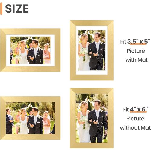 upsimples 4x6 Picture Frame, Display Pictures 3.5x5 with Mat or 4 x 6 Without, Wall Hanging Photo Frames, Gold, 1 Pack