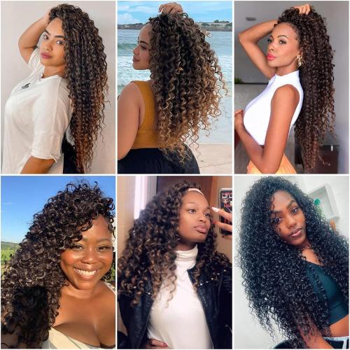 QRHSUKA GoGo Curl Crochet Hair for Women Water Wave Curly Crochet Hair Wavy Hair Deep Wave Beach Curl Crochet Synthetic Hair Extensions (18 inch(Pack of 6), #33)