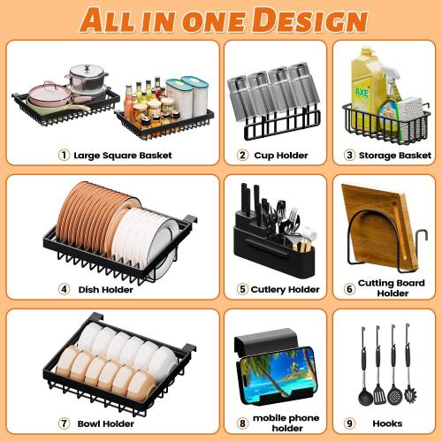 Over The Sink Dish Drying Rack 27-40L x 12W x 32.5-37H (inches) (Expandable Height and Length) Snap-On Design 2 Tier Large Dish Rack