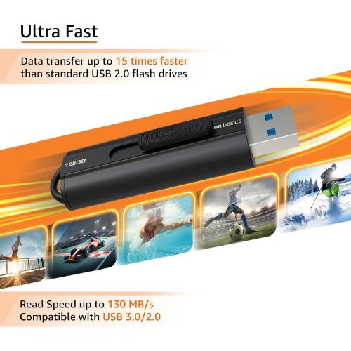 Amazon Basics 128 GB Ultra Fast USB 3.1 Flash Drive, Black
