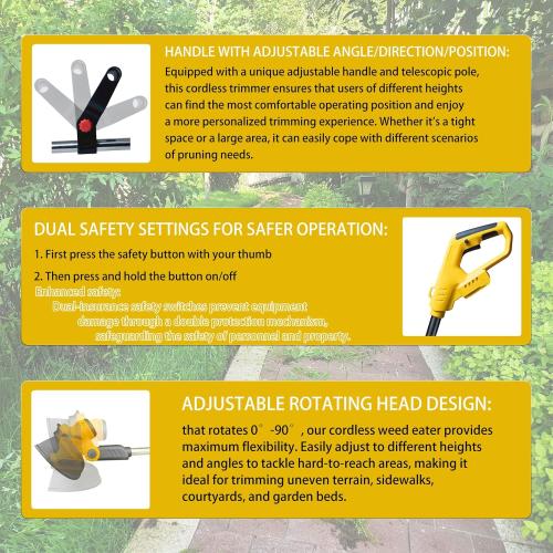 Cordless Weed Wacker for Dewalt 20V Battery with 4 Types Blades, Brushless Motor, Lightweight Grass Trimmer/Brush Cutter for Lawn, Yard and Bush Trimming（No Battery）