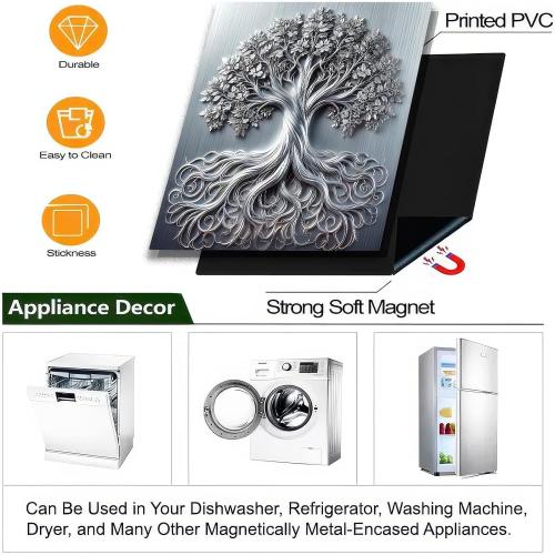 BlissYard Tree of Life Dishwasher Magnet Cover Skin Panel Magnetic Dishwasher Covers Decorative Sliver Metal of Life Front Door Magnet Cover Home Appliances Dishwasher Refrigerator Cupboard 23x26 Inch