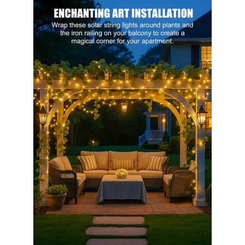 Minetom Solar String Lights for Outside, 33Ft 100 LED Outdoor Solar Fairy Lights, 8 Modes Balcony Lights for Tree Patio Christmas Party Wedding Decor (Warm White)