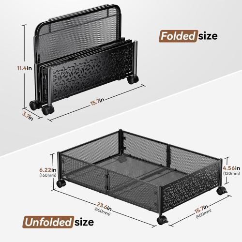 PHINOX Under Bed Stroage Container with wheels,Patterned,Metal,2 Pack,Black
