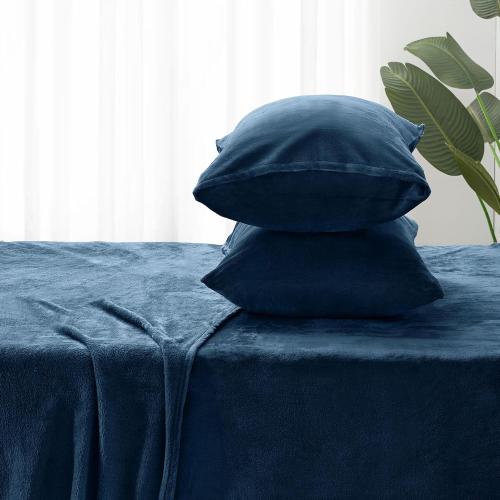 BEDELITE Flannel Sheets Twin Size Navy - Super Soft Fleece Sheets Set Fluffy Extra Plush, 3 Piece(Include Fitted Sheet, Flat Sheet, 1 Pillowcase)